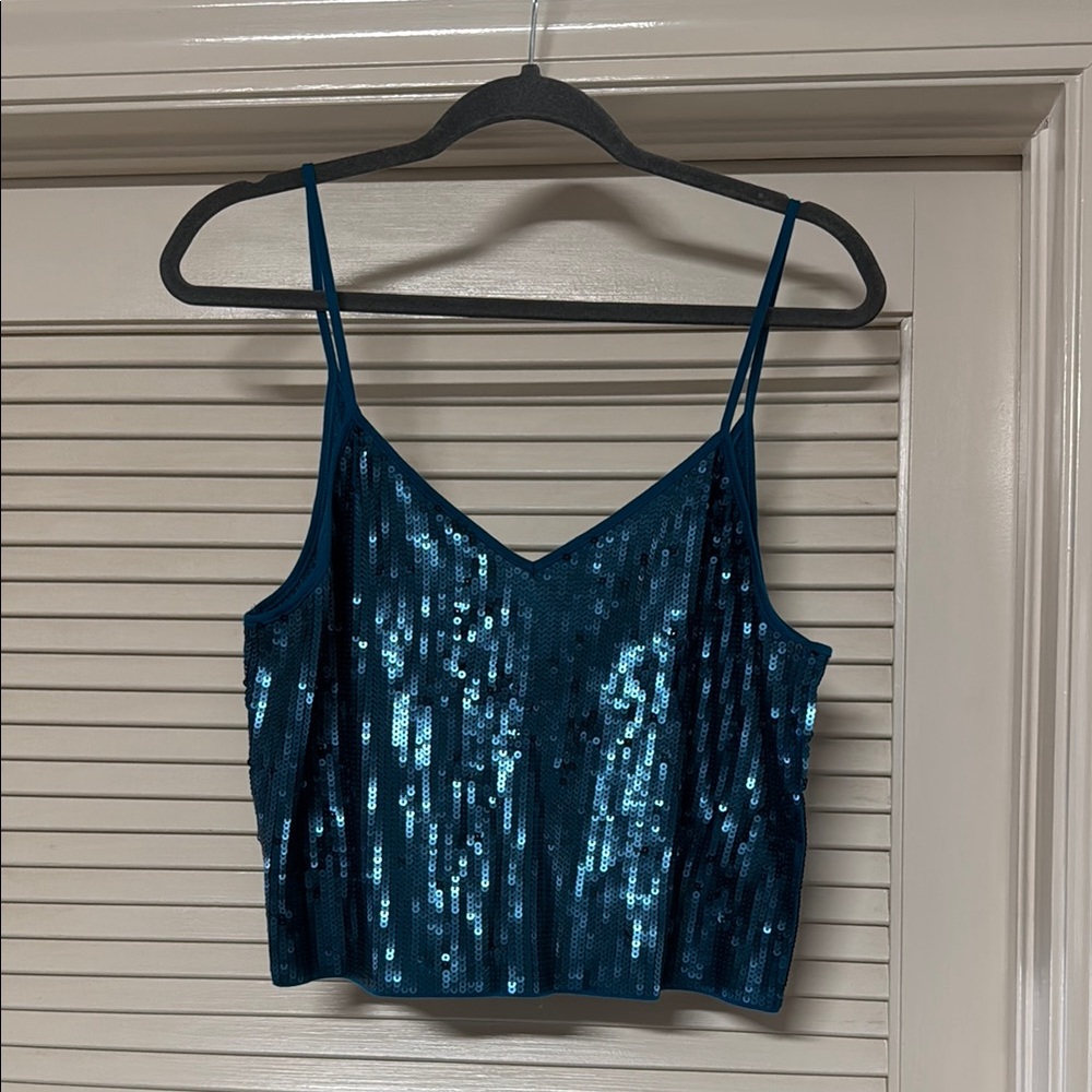 Express Sequin Teal Cami Top